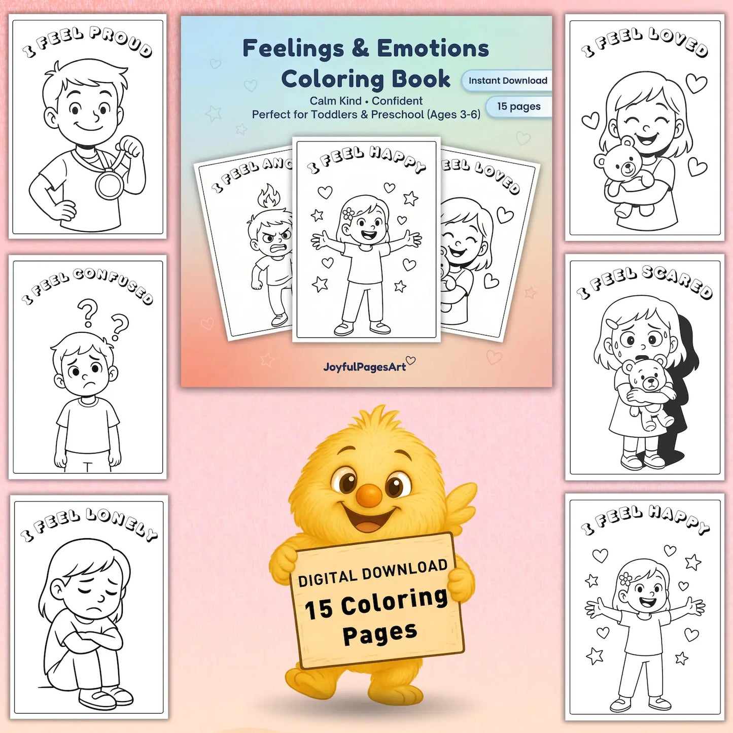 Feelings Coloring Pages Printable PDF | Emotions + Simple Captions | SEL