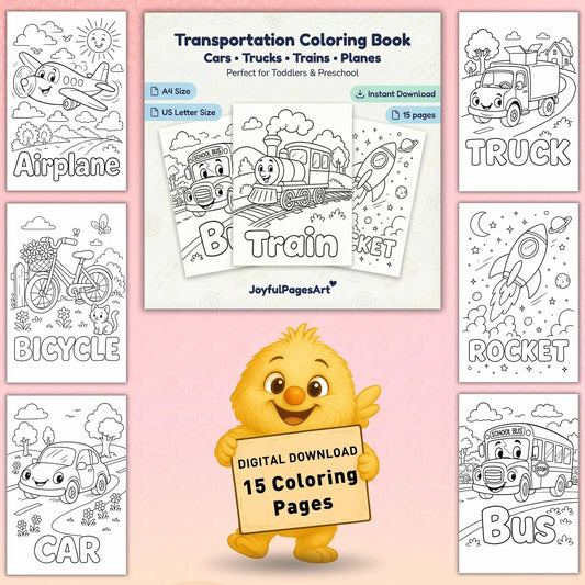 Transportation Coloring Pages Printable PDF | Vehicle Vocabulary Worksheets | Speech Therapy & ESL | Kids