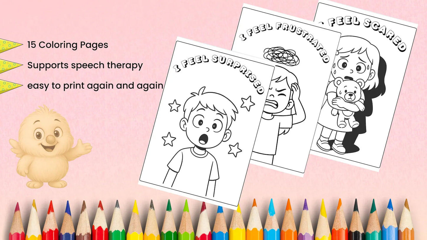 Feelings Coloring Pages Printable PDF | Emotions + Simple Captions | SEL