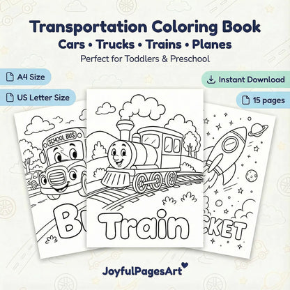 Transportation Coloring Pages Printable PDF | Vehicle Vocabulary Worksheets | Speech Therapy & ESL | Kids