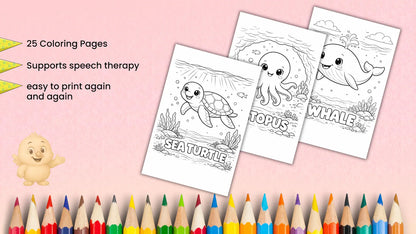 Ocean Animals Coloring Pages with Names | Sea Life Coloring Book for Kids | Bold & Easy