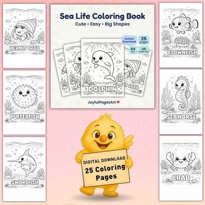 Ocean Animals Coloring Pages with Names | Sea Life Coloring Book for Kids | Bold & Easy