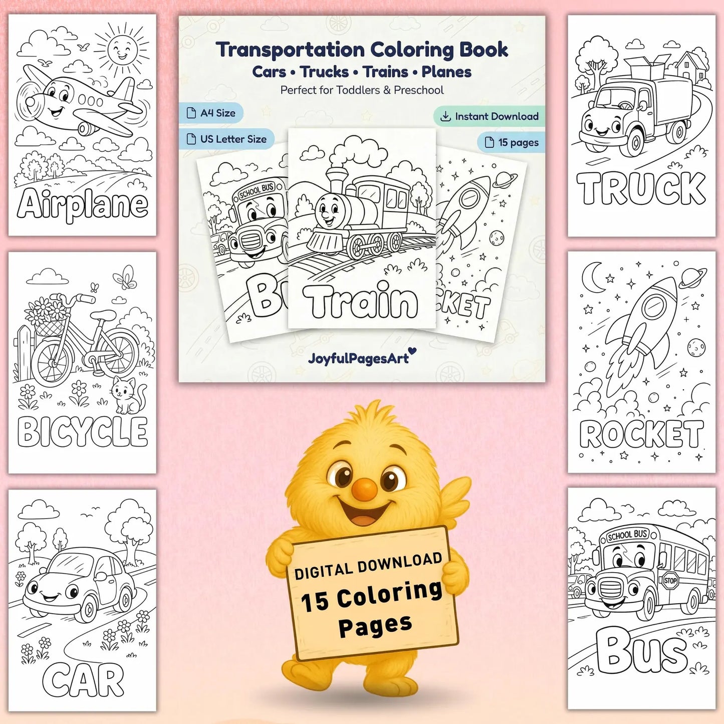 Transportation Coloring Pages Printable PDF | Vehicle Vocabulary Worksheets | Speech Therapy & ESL | Kids